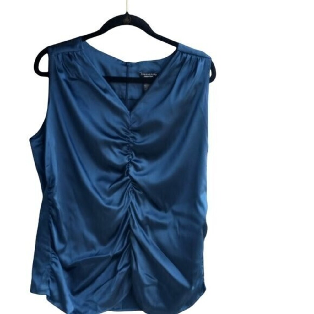 Doncaster Blue  Silk Sleeveless Ruched Top Size 18